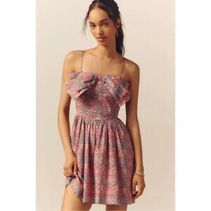 Anthropologie LOVE THE LABEL Dolcia Bow Mini A-Line Dress Liberty Print L $375